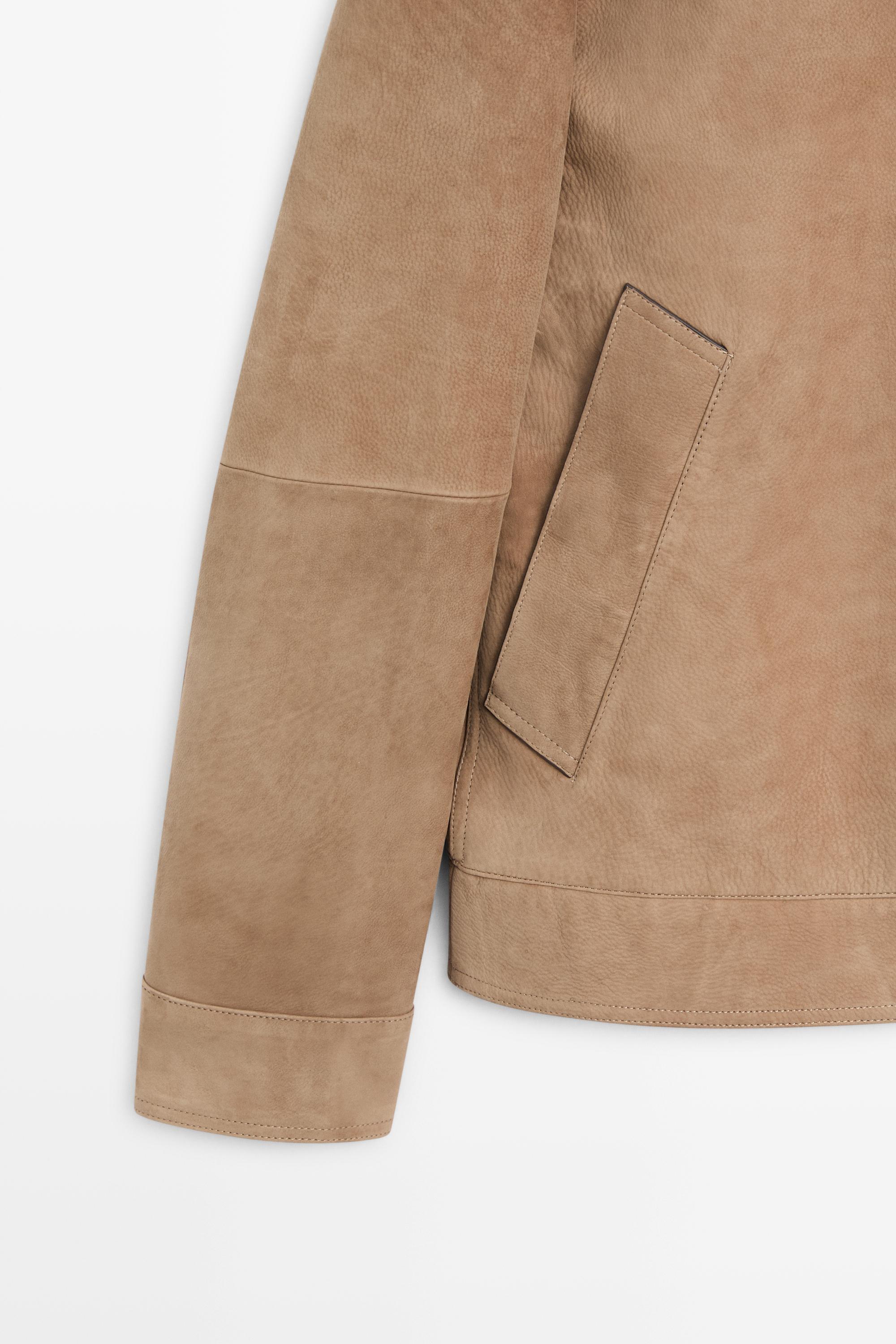 Veste en cuir nubuck à col officier